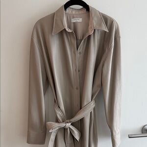 Aritzia Babaton Vegan Leather Shirt Dress, Taupe, Size S